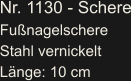 Nr. 1130 - Schere Fußnagelschere Stahl vernickelt Länge: 10 cm